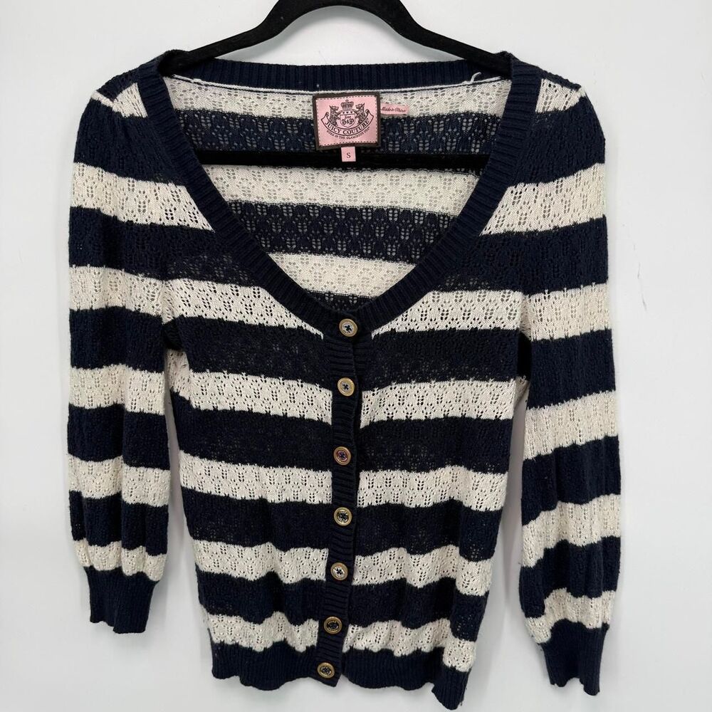 Juicy Couture Womens S Blue and Navy Cardigan Y2K Vintage Preppy‎ Coastal